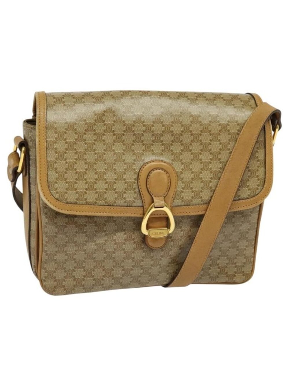 Authentic CELINE Macadam Canvas Shoulder Bag PVC Brown Gold